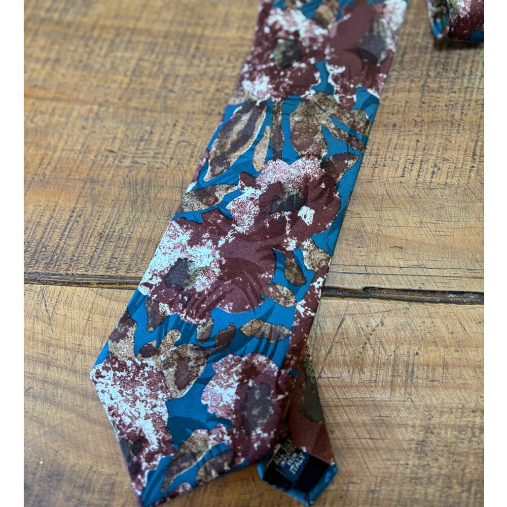 Mens Leonardo 100% Silk‎ Blue Brown Abstract Neck Tie
